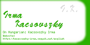 irma kacsovszky business card